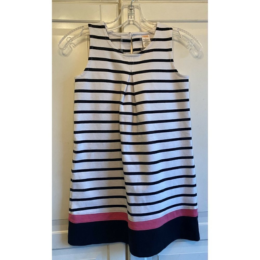 Gymboree Sz 8 White Black Pink striped Sleevelessโ Ponte Knit Girlโs Dress